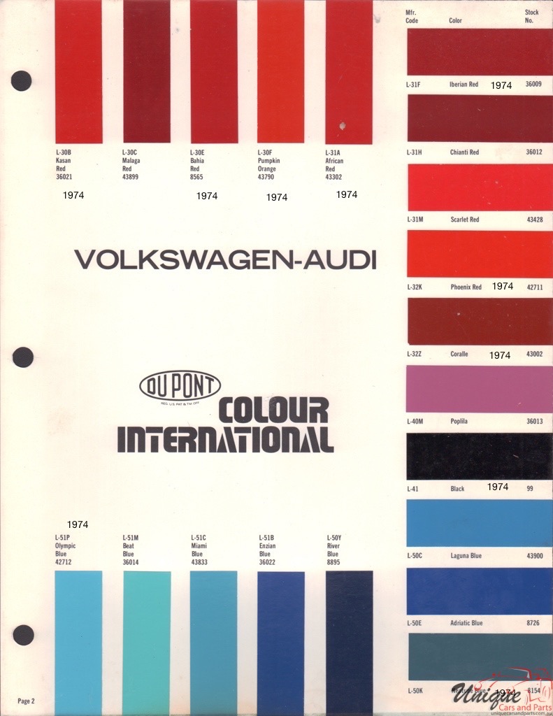 1974 Volkswagen International Paint Charts DuPont 2